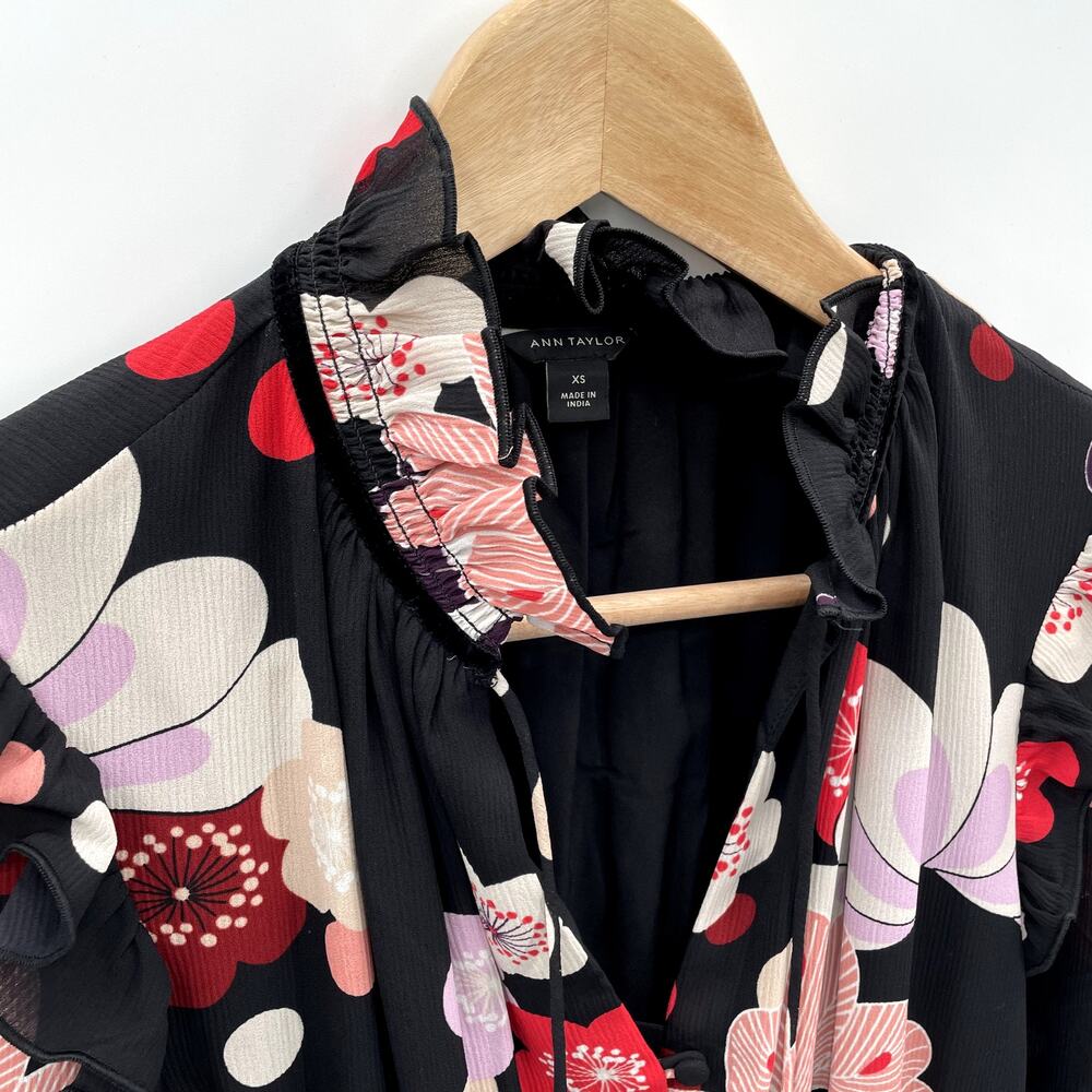 ANN TAYLOR Long Sleeve A Line Floral Dress // XS - Picture 4 of 10